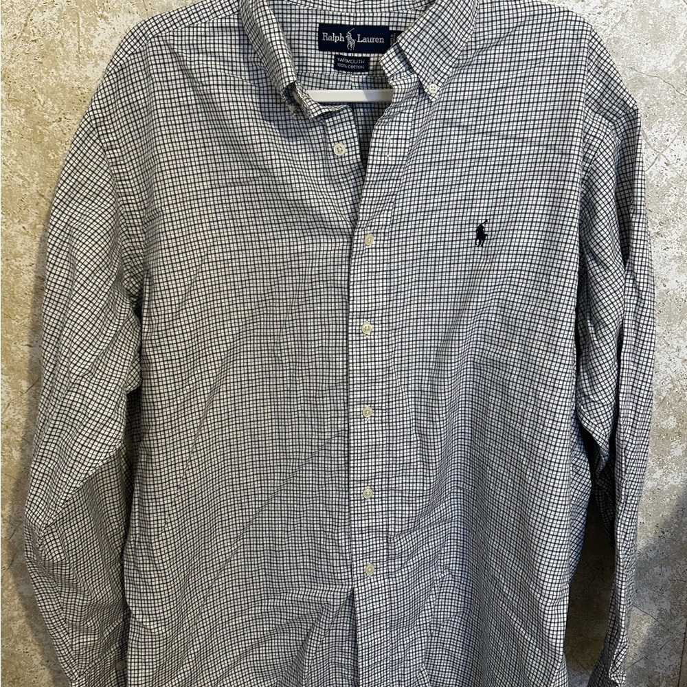 Ralph Lauren Men's Blue and White Checkered Shirt A103